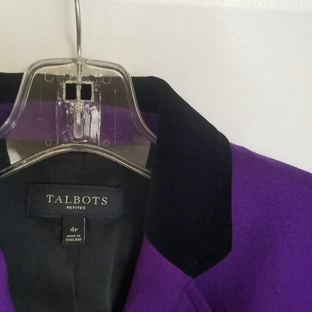 TALBOTS Petites Womens Wool Purple Three Button Blazer Jacket Size‎ 4 4p